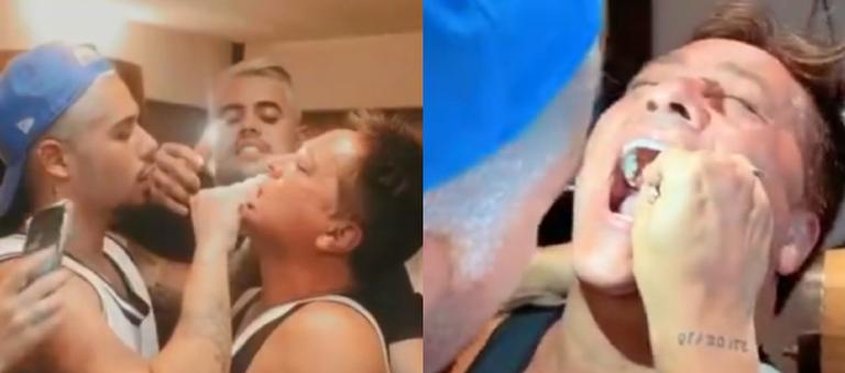 Leonardo come fruta perigosa, se machuca e é socorrido pela família