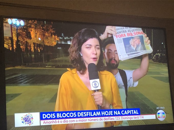 Homem invade link ao vivo da Globo, grita ‘Fora Bolsonaro’ e assusta repórter