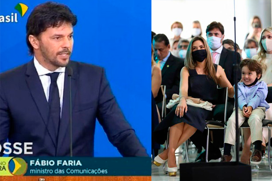 Fábio Faria toma posse como ministro de Bolsonaro ao lado de Patrícia Abravanel e declara: “É hora de pacificar o país”