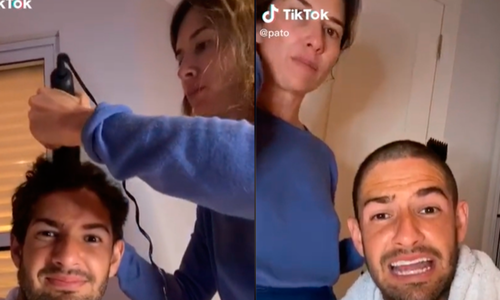 Rebeca Abravanel raspa cabelo do marido Alexandre Pato para cumprir promessa; veja