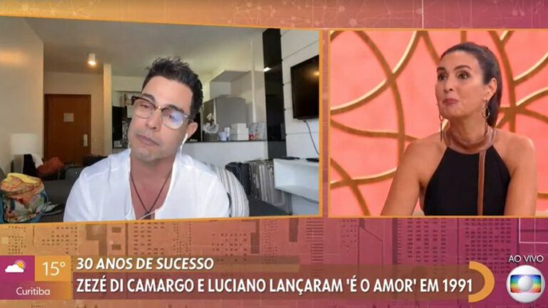 Zezé di Camargo cai no choro ao vivo no Encontro e Fátima Bernardes fica em saia justa