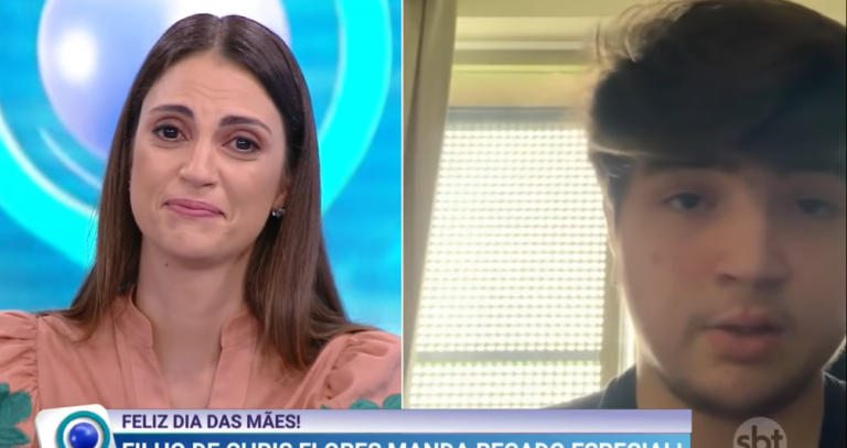 Chris Flores chora ao vivo no Fofocalizando após homenagem do filho