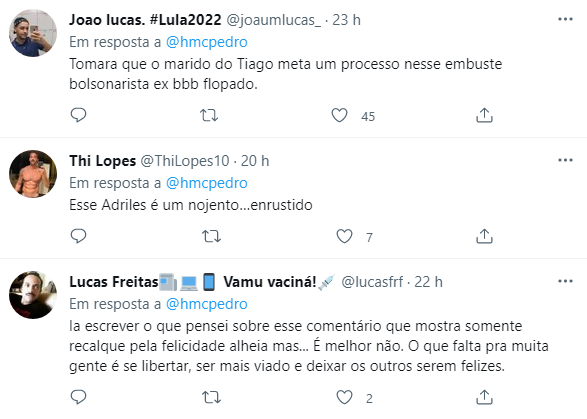 Comentários internautas fala Adrilles