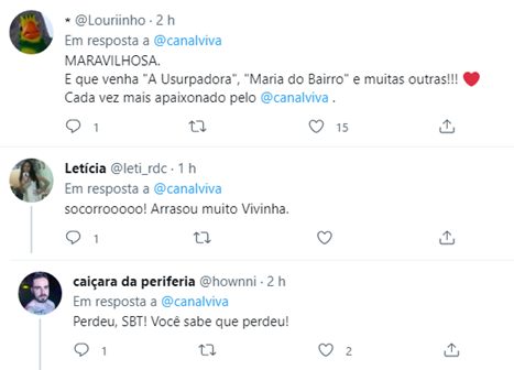 Comentários Twitter canal Viva Marimar