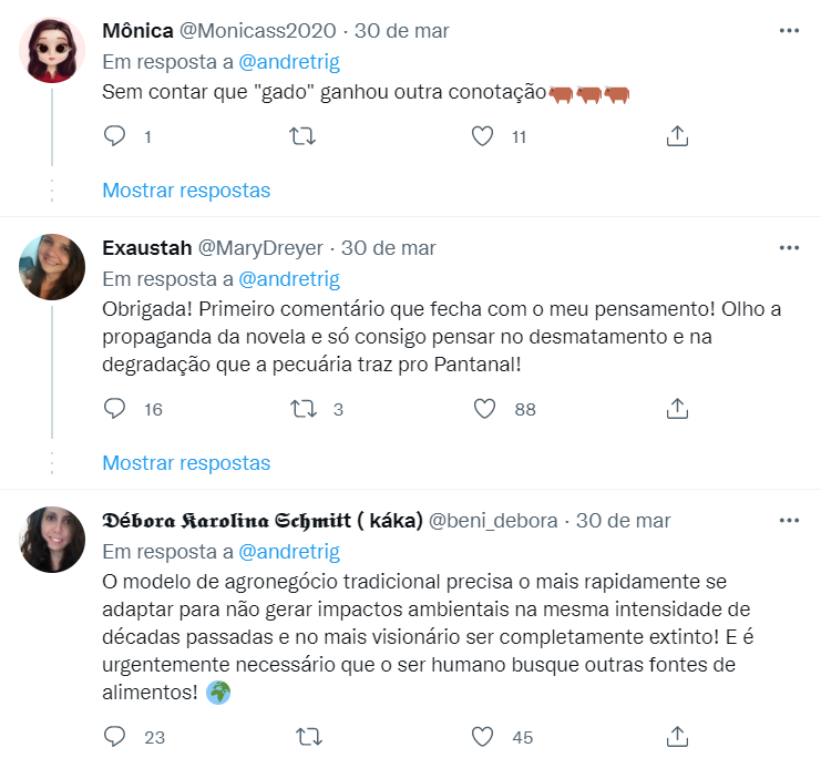 Comentários seguidores jornalista Globo