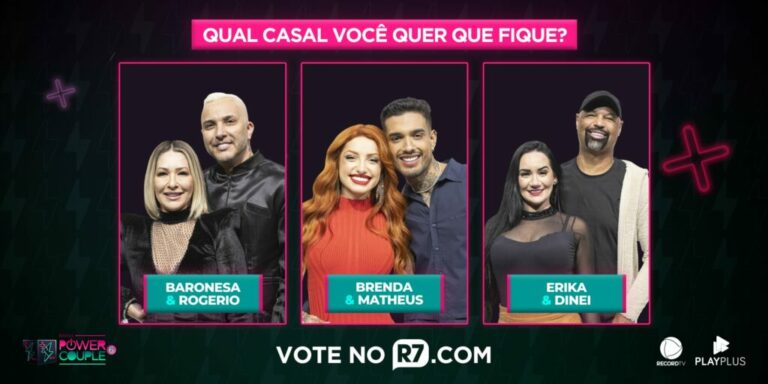 Enquete DR Power Couple Brasil 6: Erika e Dinei x Brenda e Matheus x Baronesa e Rogério; quem deve ficar?