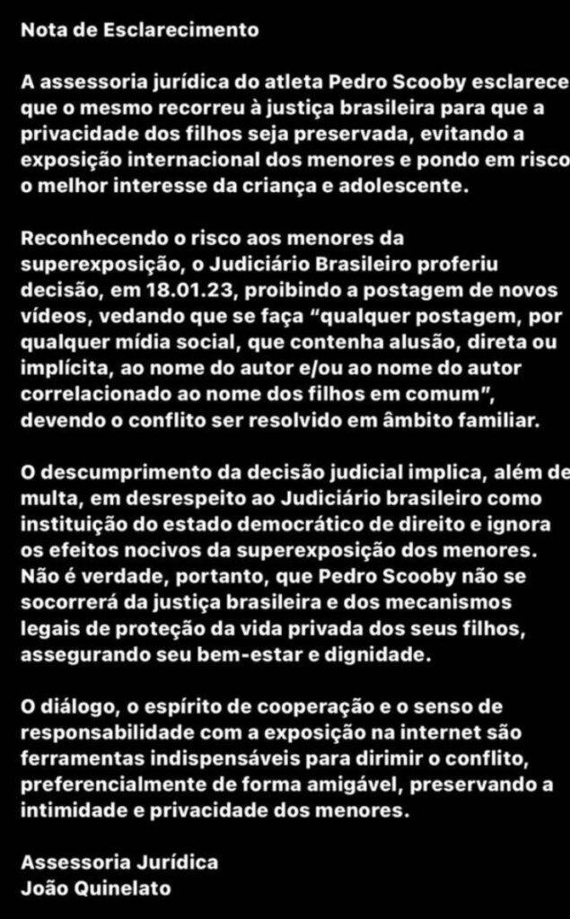 Nota de esclarecimento Pedro Scooby