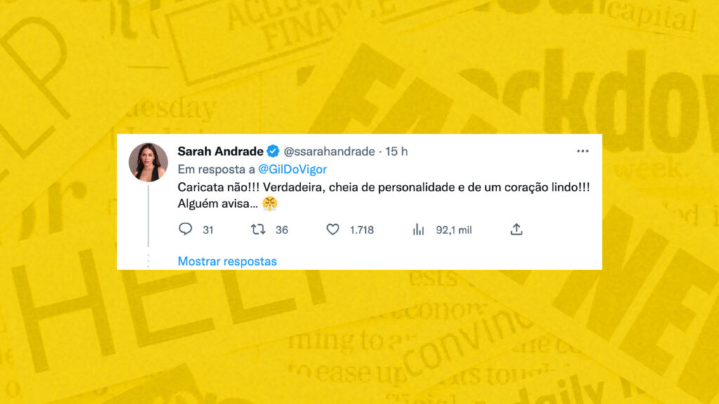 Sarah Andrade defende Gil