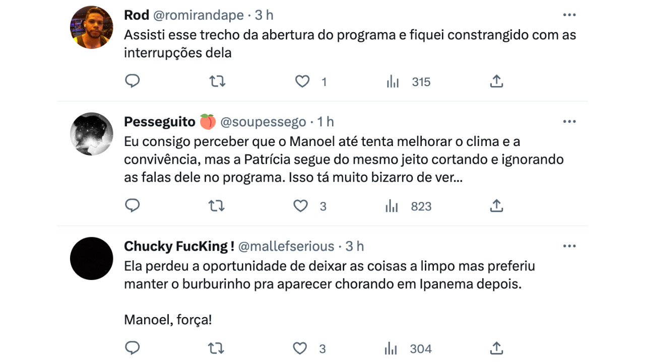 Comentários internautas Patrícia