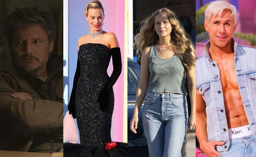 Pedro Pascal, Margot Robbie, Jennifer Lawrence e Ryan Gosling são alguns dos indicados do Globo de Ouro 2024 — Foto: Divulgação / Mike Blake/Reuters / Reprodução/Instagram
