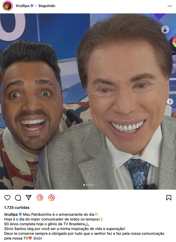 Tirullipa parabeniza Silvio Santos — Foto: Reprodução / Instagram
