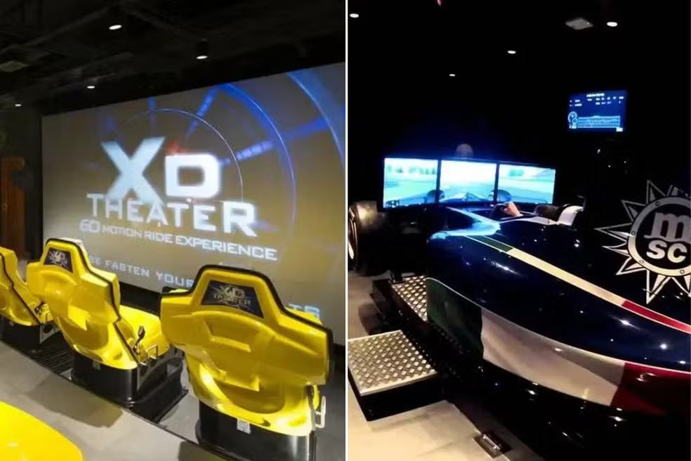 Navio tem sala de cinema 4D e até simulador de F1 — Foto: Divulgação
