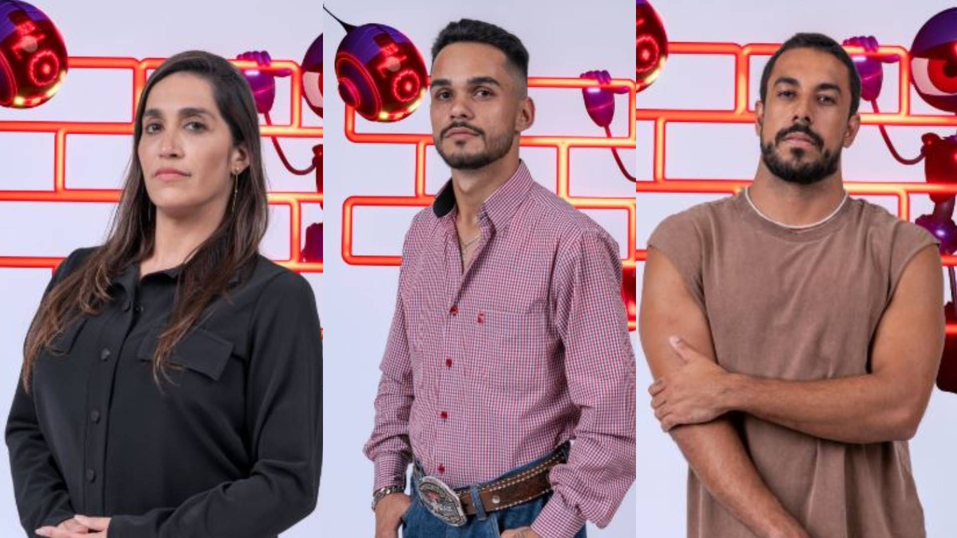 Daniele Hypolito, João Pedro e Maike no Paredão do BBB 25