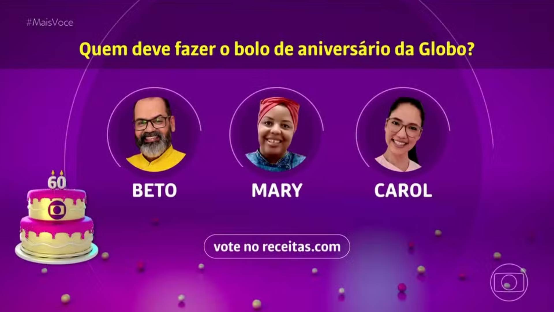 Bolo de aniversário da Globo no Mais Você