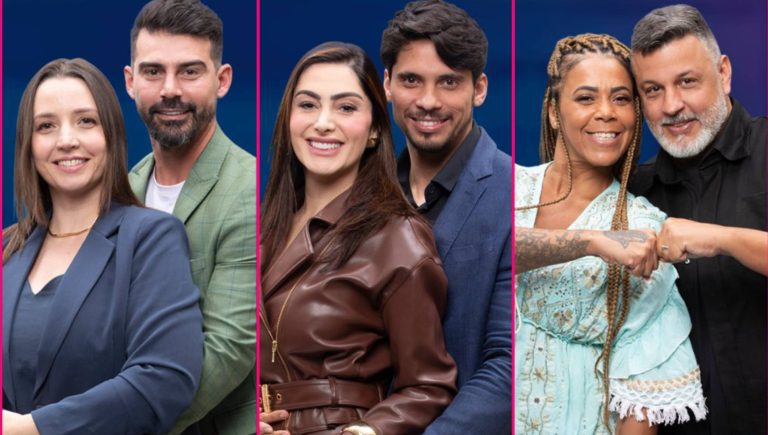 Carol e Radamés, Francine e Junior e Silvia e André na DR do Power Couple Brasil 7