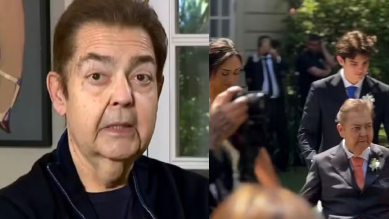Faustão leva filha ao altar de cadeira de rodas