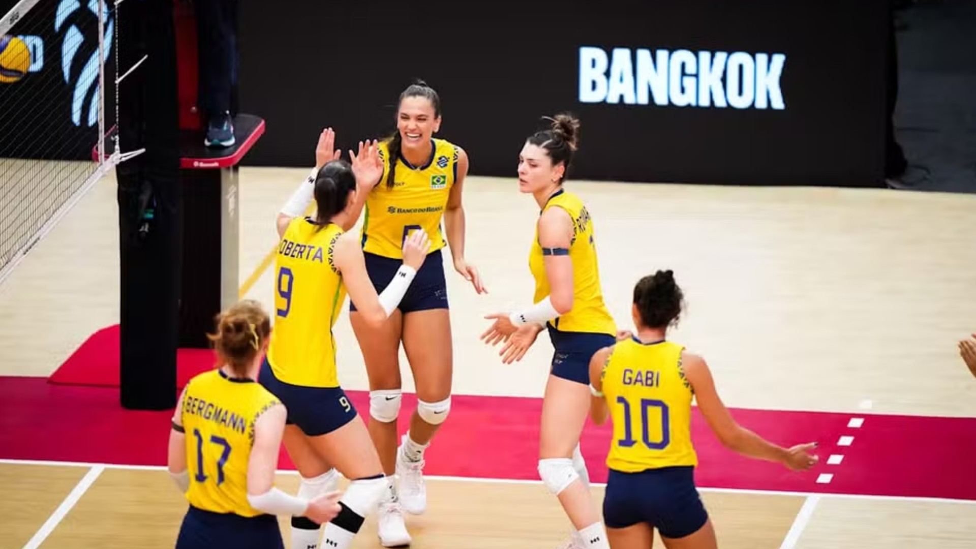 Brasil comemora ponto no Mundial de Vôlei Femino 2025