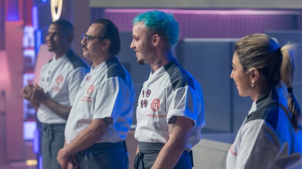 Italo Andrade, Leo Salles, Luiza Vilhena e Ramiro Bertassin na semi do MasterChef Confeitaria