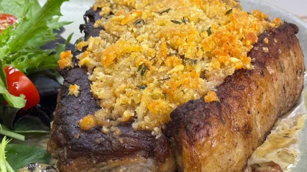 Receita de Bife de chorizo com crosta de ervas da Talitha Morete